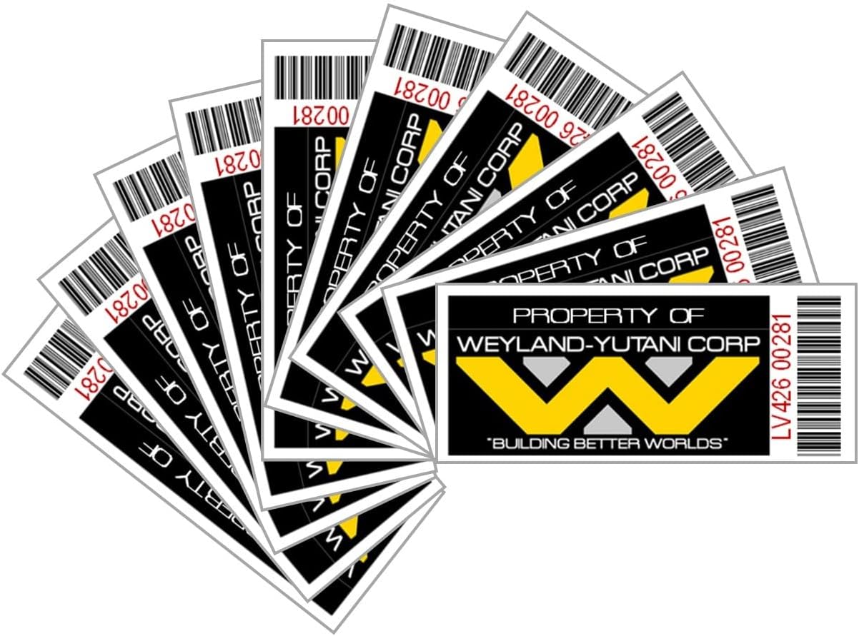 Starbase 79 Asset Labels - Property of Weyland-Yutani (Pack of 10, Yellow, 50mm*20mm Vinyl)