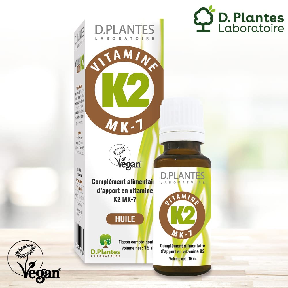 D.PLANTES - Vitamine K2 MK7 - Complément Alimentaire - Ossature Normale, Coagulation Sanguine - Origine Végétale - Certifiée Vegan - 15 ml