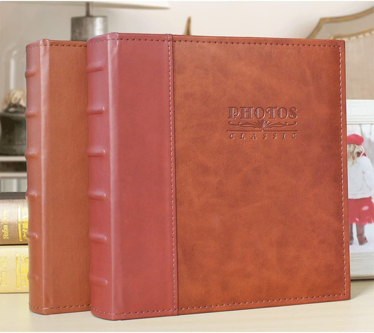 Self-Adhesive Photo Album Photo Album Leather-Covered Album Souvenir Album Interstitial 7-inch Photo Album Book Used for Wedding Guest Anniversary (Color : Brown Size : 26x27x5.5cm)