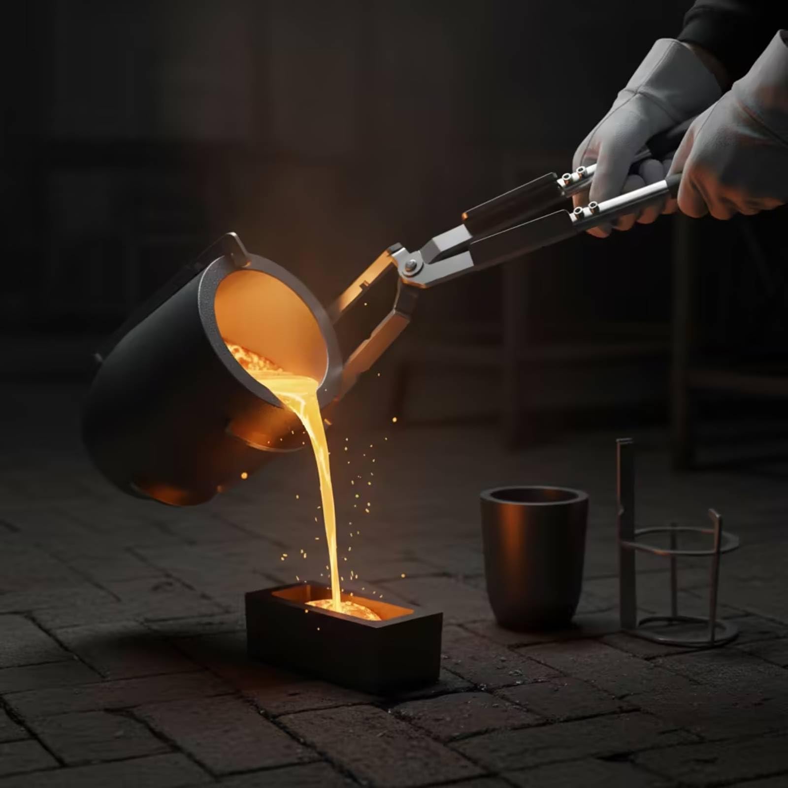 Tiegelzange mit Schmelztiegel komplett Tiegelzange hochwertig Gießzange für Heimwerker, Metallguss