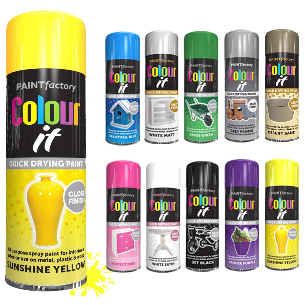 SCHNAZZ - 1 x All Purpose Sunshine Yellow Aerosol Spray Paint 250ml Fast Dry, Quick Drying Spray and Excellent Coverage for Wood, Metal, Plastic, Glass and More
