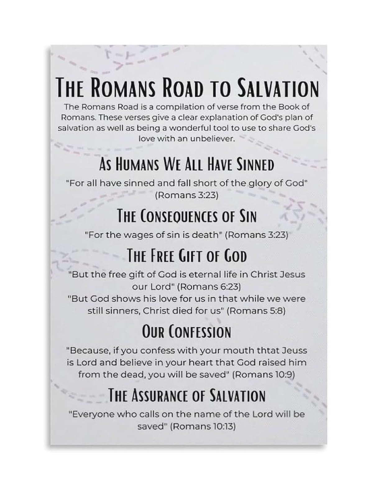 XGINERFEX Classic Salvation Message Poster, The Romans Road Scripture Canvas Wall-Art for Prayer Room Decor(Unframed,08x12inch(20x30cm))