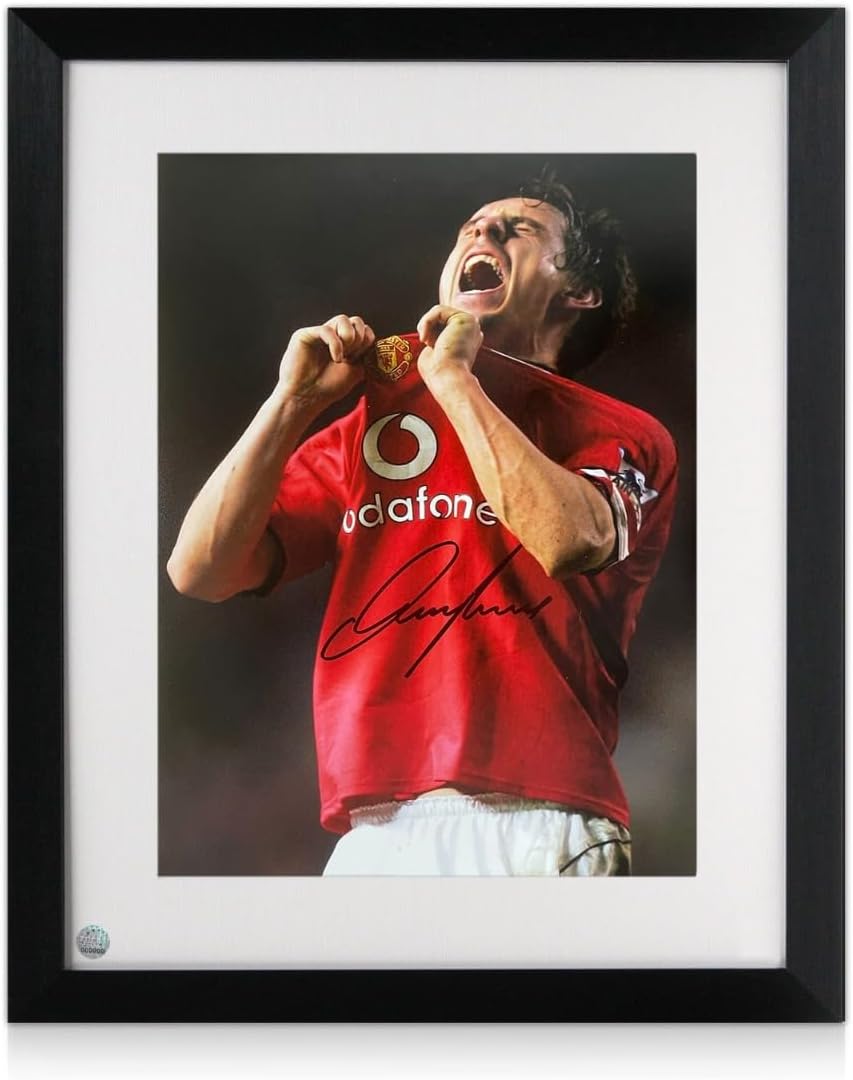 Gary Neville Signed Manchester United Soccer Photo: United Legend. Framed