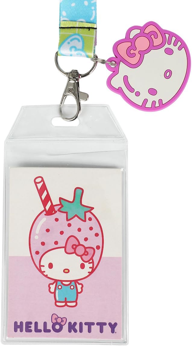 Hello Kitty Strawberry Milk 22 Inch Lanyard with Rubber Charm and Clear ID Sleeve