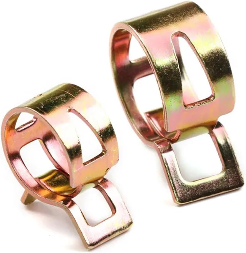 50Pcs Carbon Steel Spring Clamps For Hose Clamps, Pipe Clamps And Fasteners Hardware Fittings 6-22mm (Color : Gold, Size : ID 11mm)