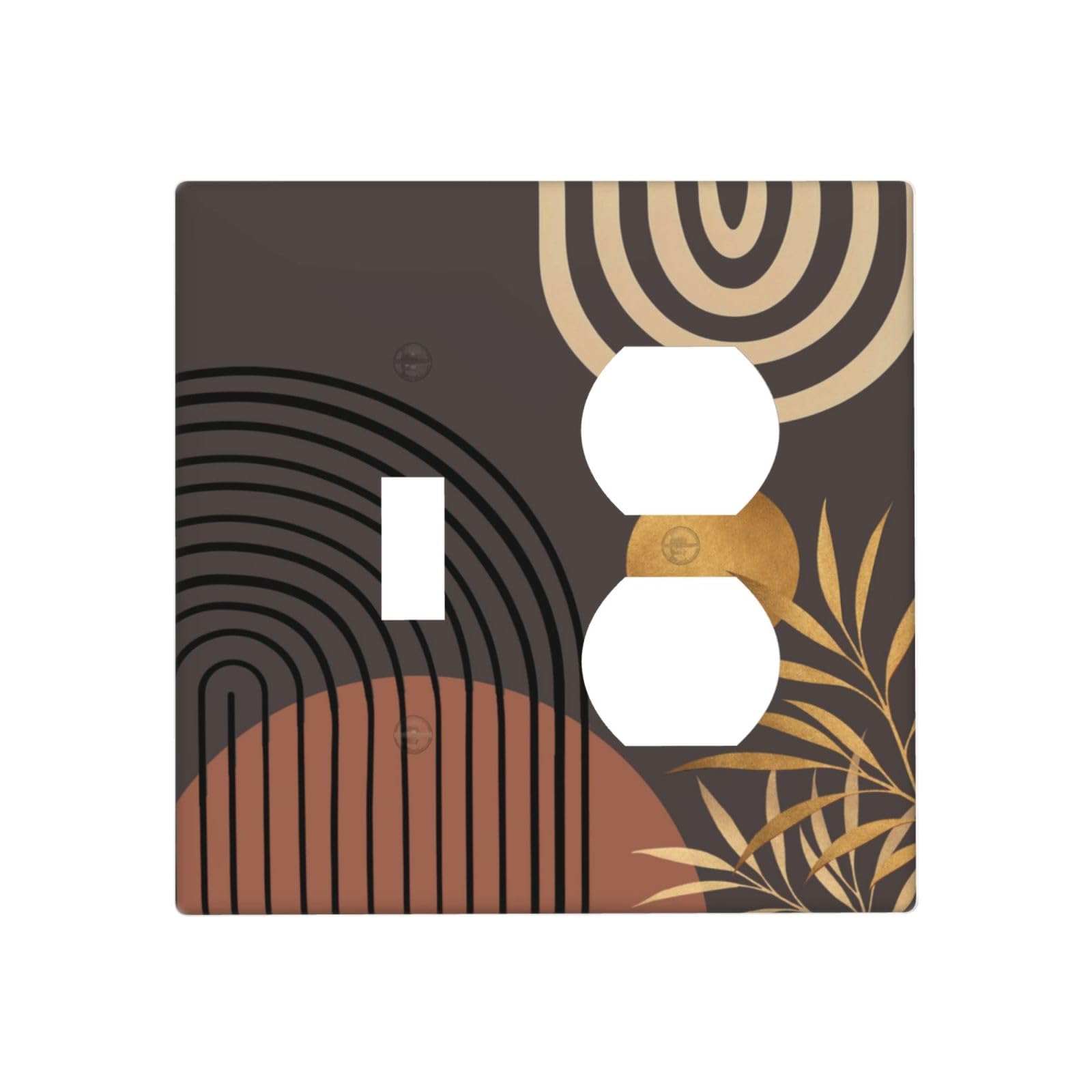 Dwbguo Decorative Outlet Covers Boho Abstract Geometric 2 Gang Wall Plate Single Toggle Duplex Combo Modern Minimalist Gold Palm Leaf Light Switch Covers Switch Plate Cover Home Decor