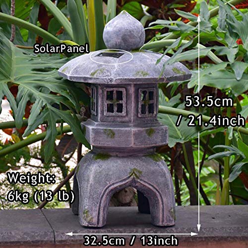 Nuanyi Japanese Pagoda Solar Light Garden Statue Japanese Buddha Sculpture Lantern Zen Decor,Gray #TOP5