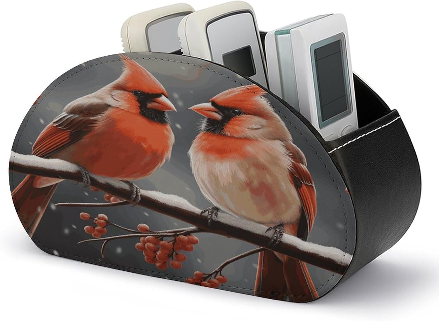 TV Remote Control Holder, 5 Compartments, Cute Cardinal Birds