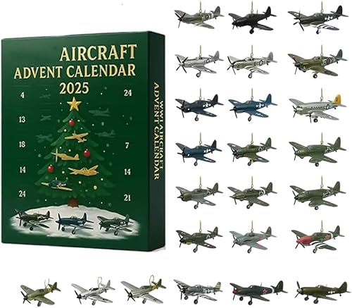 Aircraft Advent Calendar 2025, 24 Days Christmas Countdown Calendar with 24 Unique Mini Warbirds, Fighter Countdown Surprise Aircraft Calendar for Model Collectors, History Buffs (1PC)