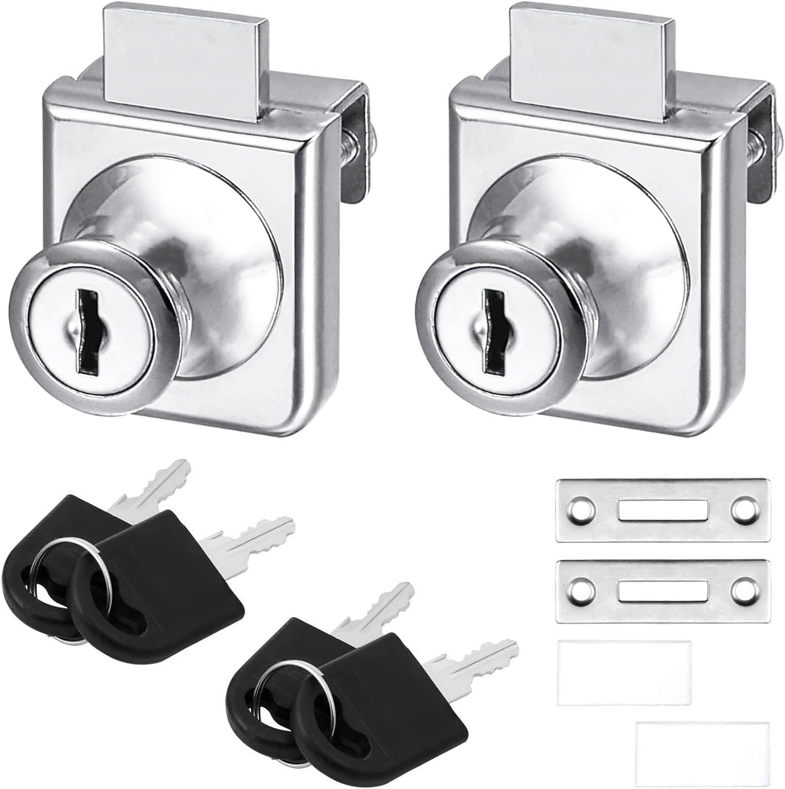 Glass Cabinet Lock 2 Pack – Security Display Cabinet Locks for 5-8mm Glass Doors, No Drilling Required, Zinc Alloy with 2 Keys per Lock – Replacement Locks for Showcases & Curio Cabinets