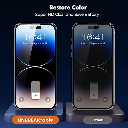 Miniatura 7 de UNBREAKcable Protector de pantalla de privacidad para iPhone 14 Pro, vidrio templado inastillable verdadero antiespía de 28 dureza 9H marco de fácil