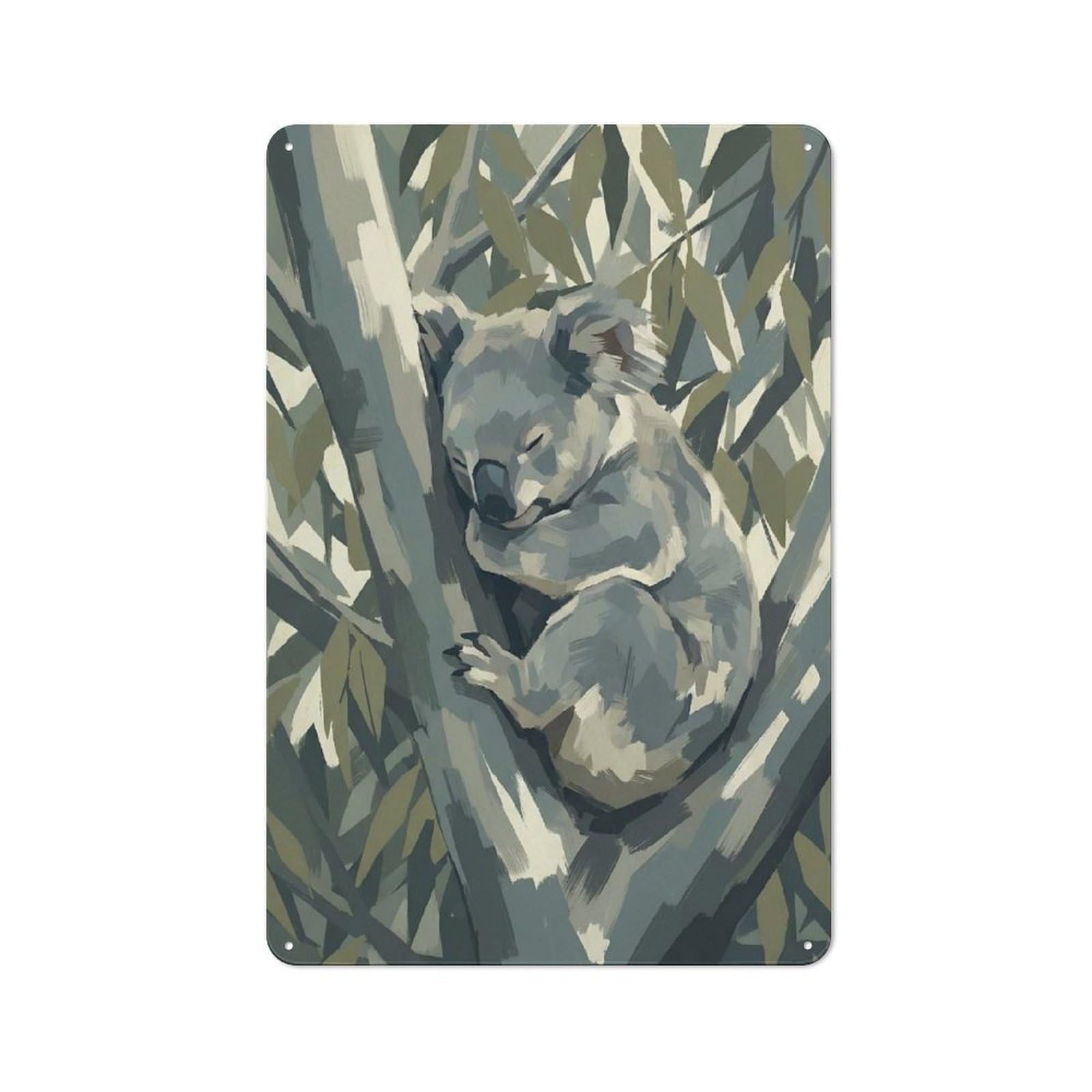 Junmoney Style-18 Sleeping Koala In Eucalyptus Tree Rustic Metal Sign 30X20cm, Barn Style Farmhouse Wall Decor For Kitchen, Cottage, Porch Or Garden Room