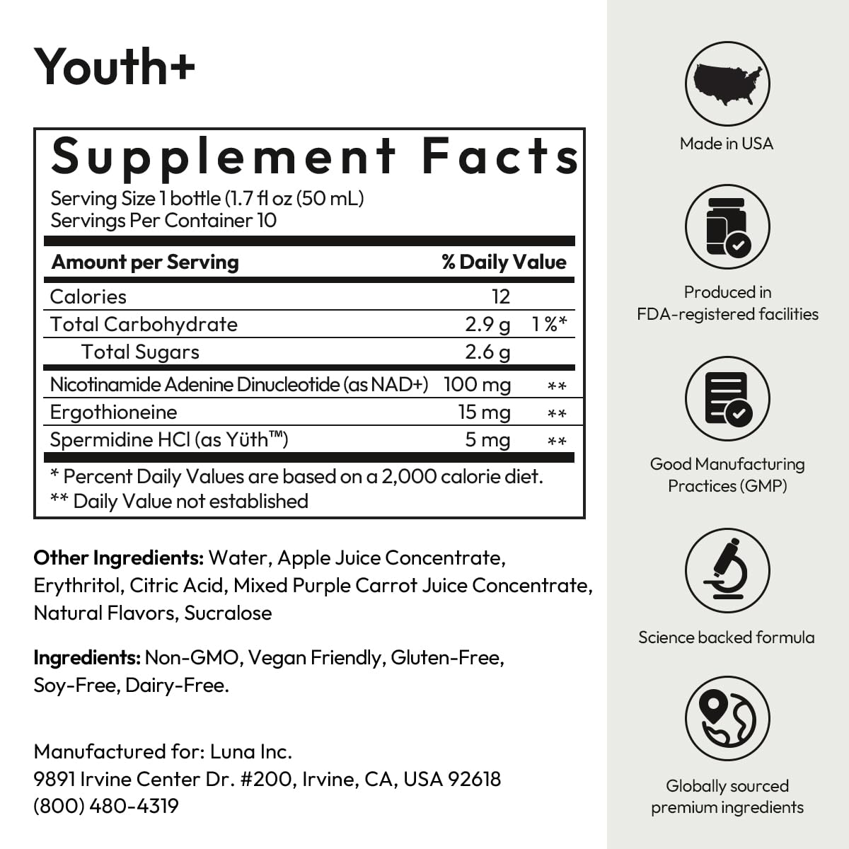 BIGVITA Youth+ | NAD+, Spermidine, and Ergothioneine Shots for Healthy Aging, Energy, Skin & Hair Health, Cognitive Support | Ready-to-Drink Supplement | Beauty from Within | Vegan, Made in USA — Amazon image 7