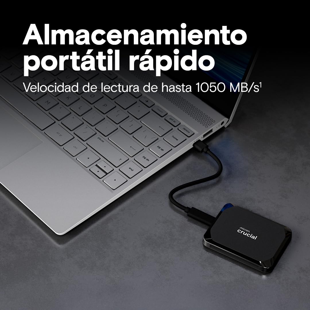 Crucial X9 SSD 1TB Portátil, hasta 1050MB/s, Compatible con PC, Mac, PlayStation y Xbox, Disco Duro Sólido Externo, USB-C 3.2 - CT1000X9SSD902