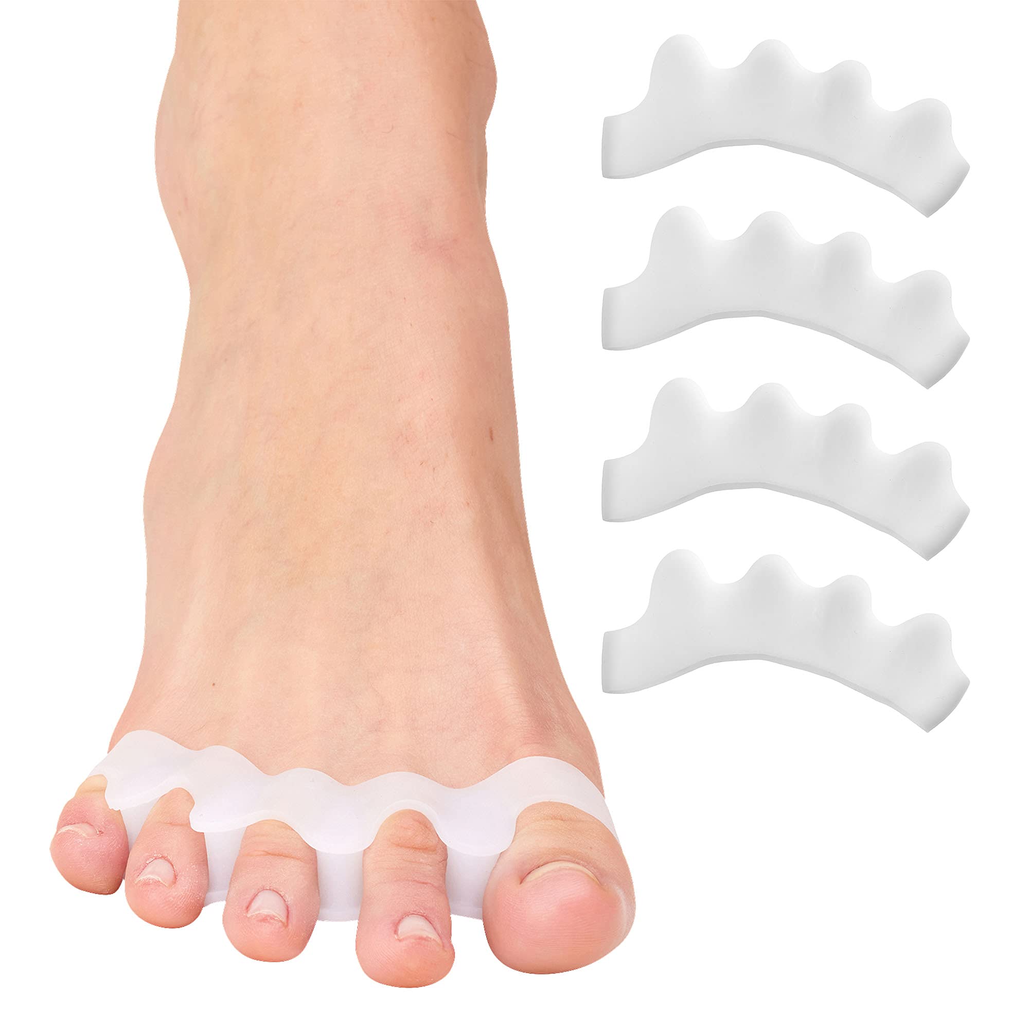 ZenToes Distanziatori in silicone per il corretto allineamento delle dita dei piedi, per alluce valgo e dita a martello, 2 paia (bianco)