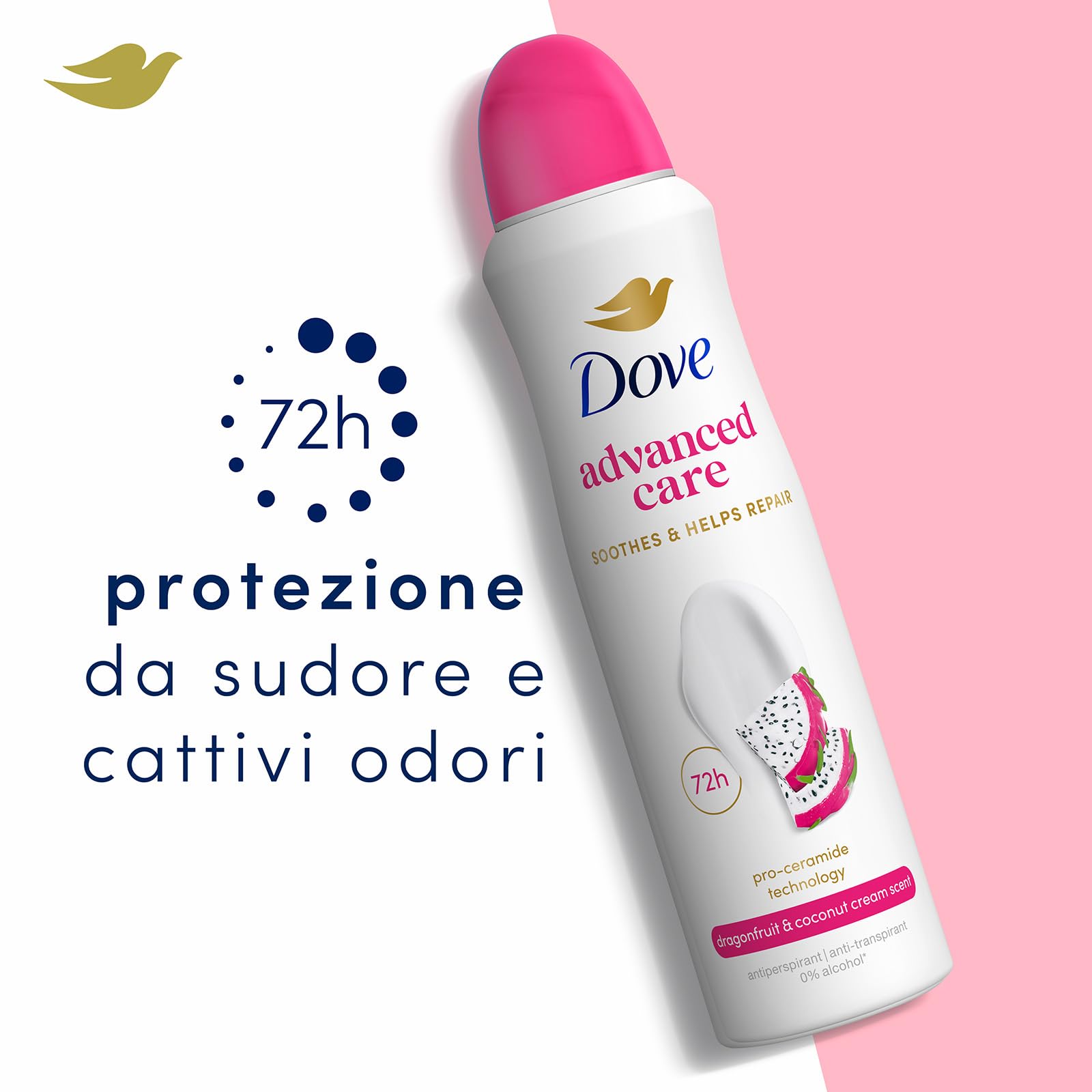Dove Deodorante Spray Advanced Care Dragon Fruit & Coconut Cream, Deodorante Antitraspirante 72 Ore Protezione Sudore e Odori, con Formula Idratante e Delicata sulla Pelle, 6 Pezzi da 50 ml