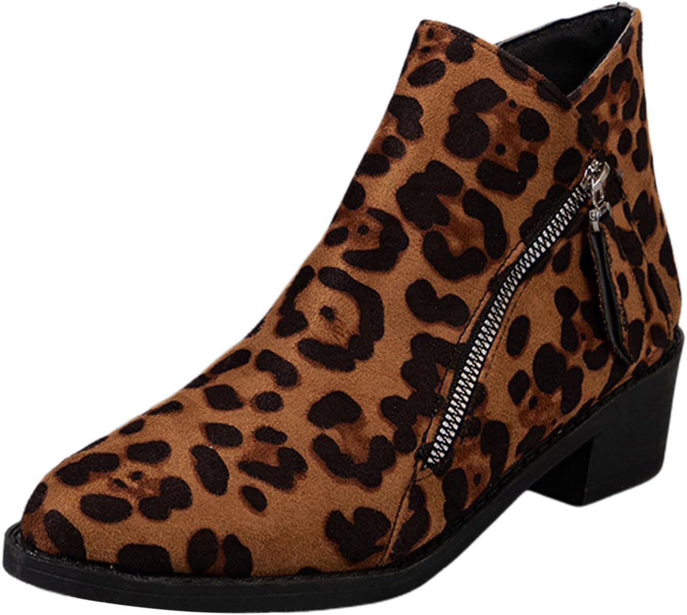 Ankle Boots Women's Boots Ankle Boots Retro Leopard Print Pointed Zip Thick Heel Ankle Boots 22222Shoes Women