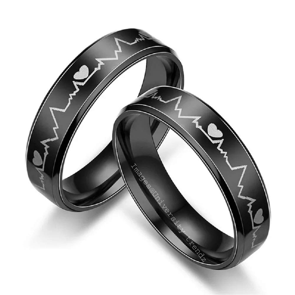 University Trendz Black Non-Precious Metal Stainless Steel Heart Beat Engraved Couple Rings for Unisex (B0839C914Q) Amazon Price History, Amazon Price Tracker