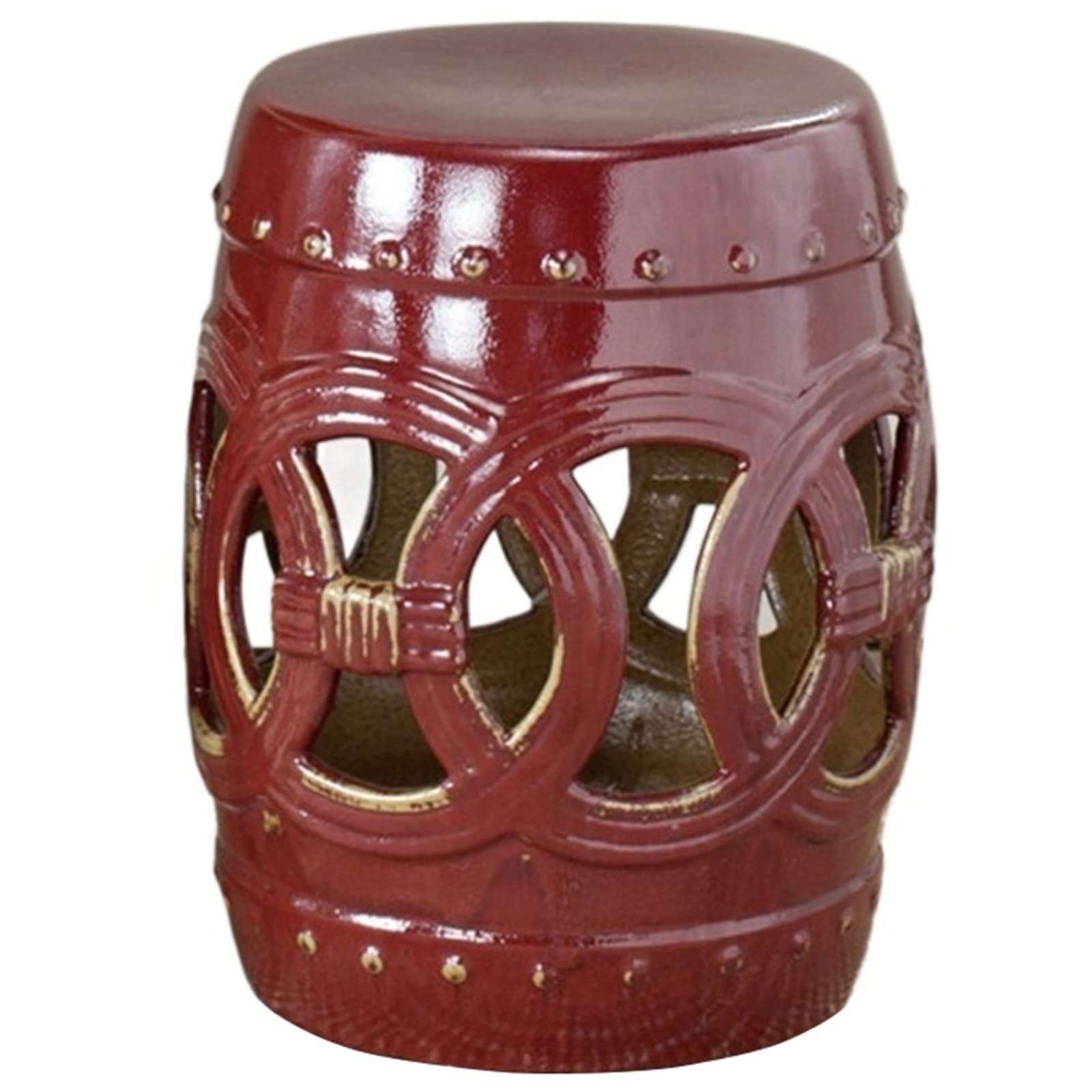 Decorative Ceramic Garden Stool, Hollow Out Laicai Copper Money Round Stool, Suitable for Living Room, Balcony, Garden, Etc (Color : Brown)