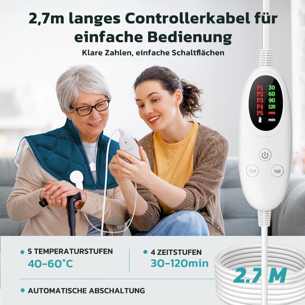 Gewichtetes Heizkissen für Nacken Schulter, Automatische Timer Abschaltung, 5 Temperaturstufen Nackenwärmer Schulterwärmer Waschbar, Wärmekissen Nacken Schulter Für Mütter, Frauen, Mama, Papa