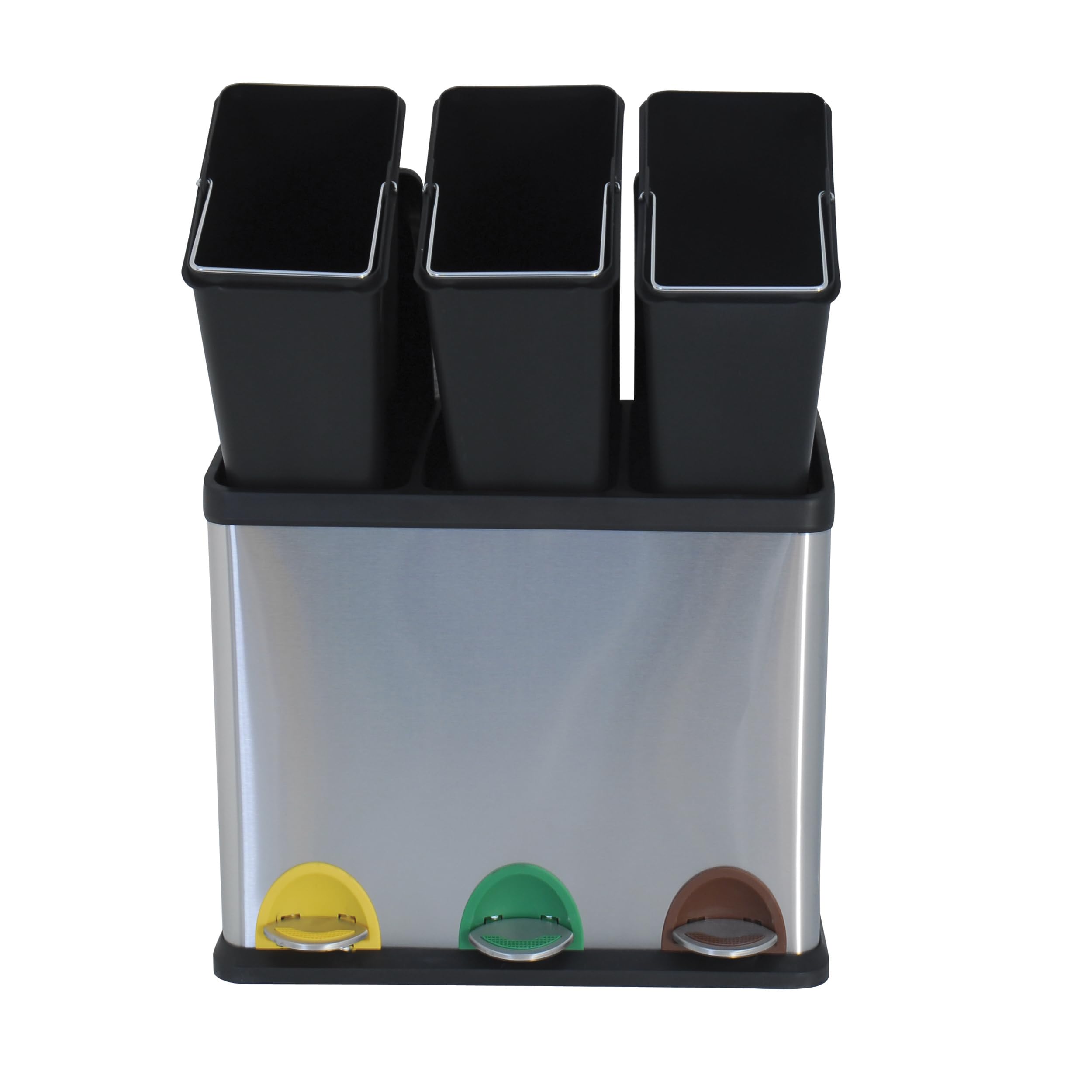 MSV - Pattumiera a pedale in acciaio inox da 24 litri per la raccolta differenziata - 3 scomparti rimovibili da 8 litri - moderno, silenzioso e antiodore - Ideale per la cucina e l'uso all'aperto
