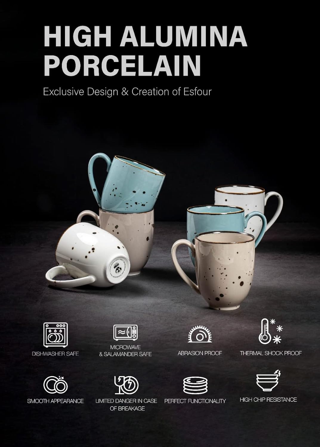 Esfour Ceramic Coffee Mugs Set Of 6, 14 Oz Large Handle Heavy Duty Cups - Microwave Dishwasher Safe - Latte, Cappuccino, Tea, Cocoa, Mocha - Men, Women, Home Office Daily Use, Natural Assorted Colors - Image 4