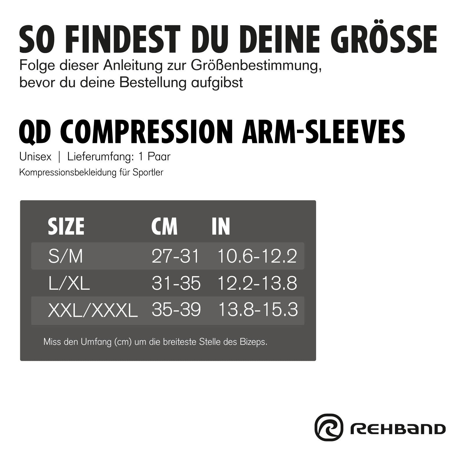 Rehband QD Arm Sleeve, Manicotto per Braccio, Benda compressiva per Basket, Pallamano e Fitness, Protezione del Braccio