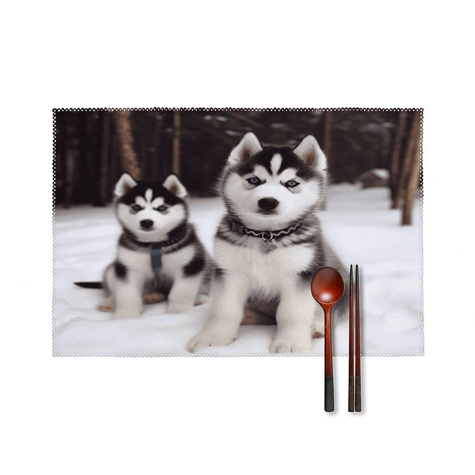 Adorable Huskies Placemats Set of 4 Canvas Washable Cloth Place Mats Wipeable Heat Resistant Table Mats Elegant Cloth Placemat for Kitchen Dinning Party Table Decor 12" X 18"