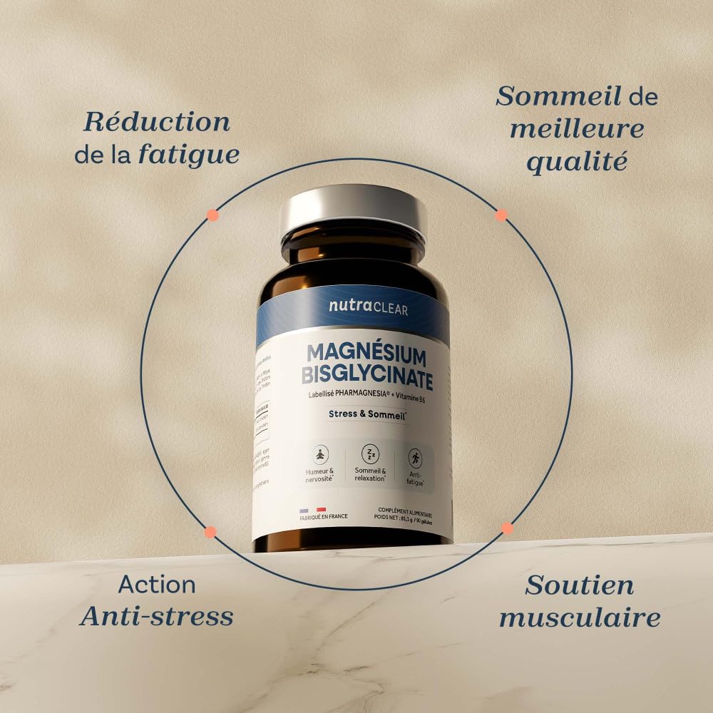 Cure de 3 mois Magnésium Bisglycinate Pharmagnesia® + vitamine B6 | Réduction de la Fatigue & du Stress | Fonction Musculaire et Nerveuse