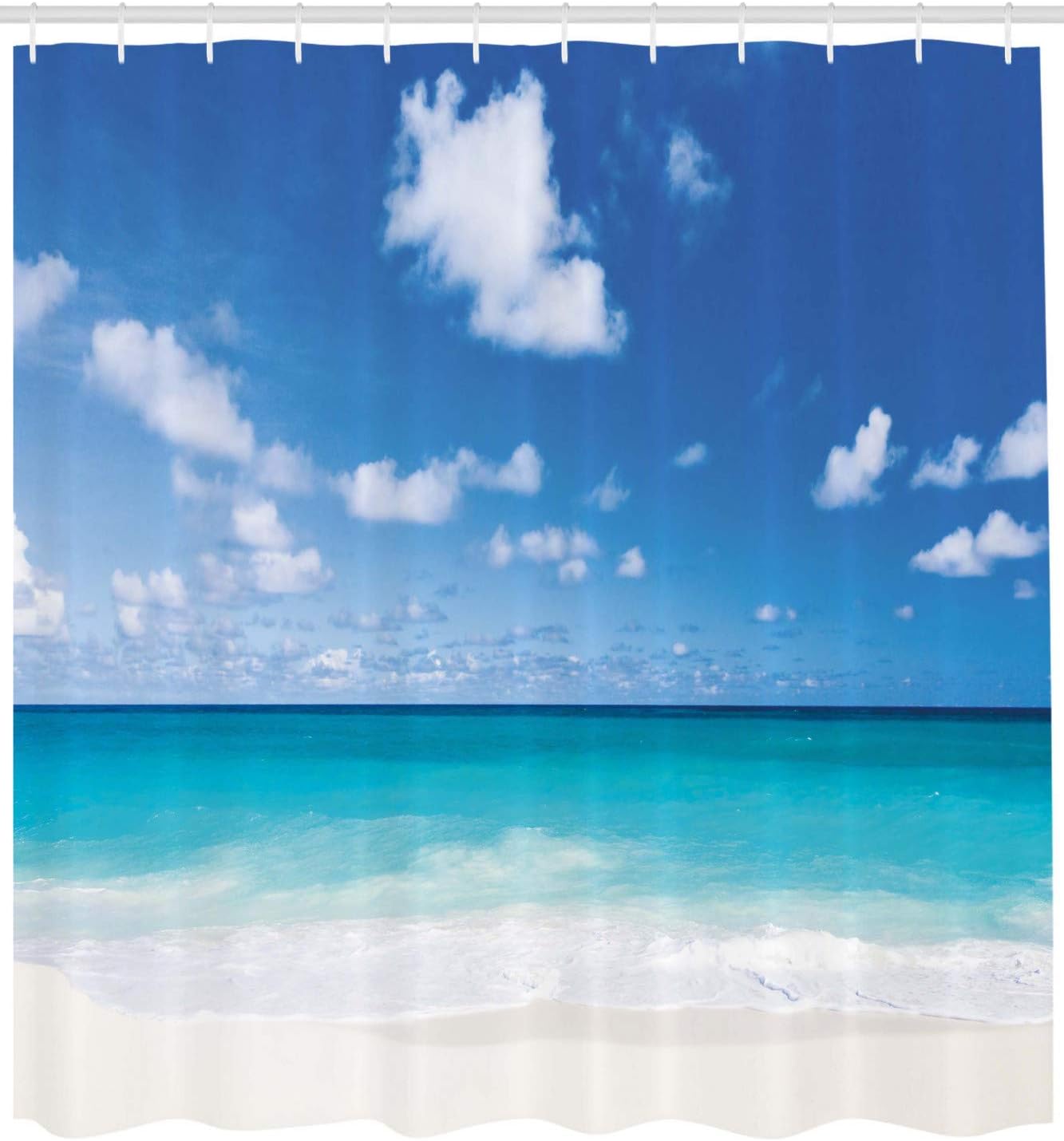 Ambesonne Ocean Shower Curtain, Tropical Exotic Sandy Beach Caribbean Sea Bay Barbados Coastline Summertime, Cloth Fabric Bathroom Decor Set with Hooks, 69" W x 84" L, Blue Aqua Coconut