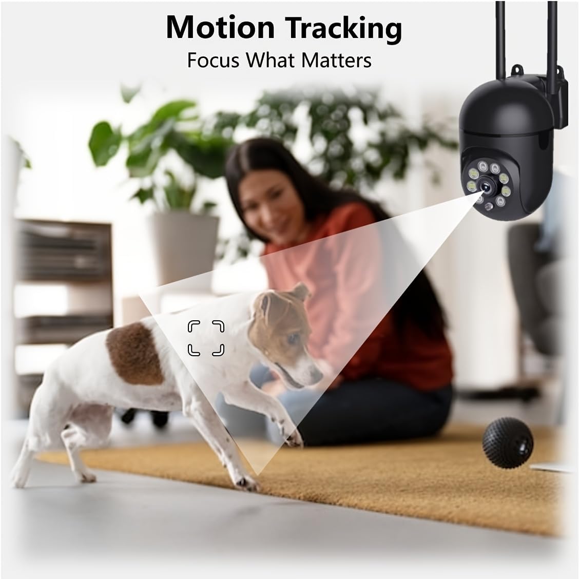 Man delivering package talking to woman through camera's two-way audio