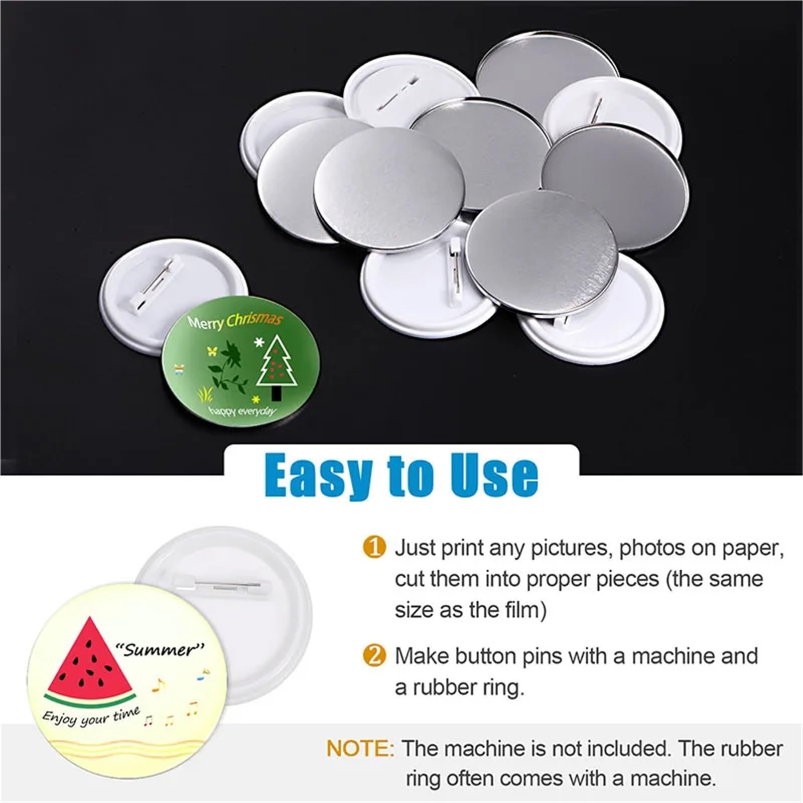 Knopfmacher-Teile, blanko, für Anstecknadeln, 200 Sets, Material: 32 mm, 37 mm, 44 mm, 58 mm, 75 mm, DIY Knöpfe (200 Set, 58 mm)