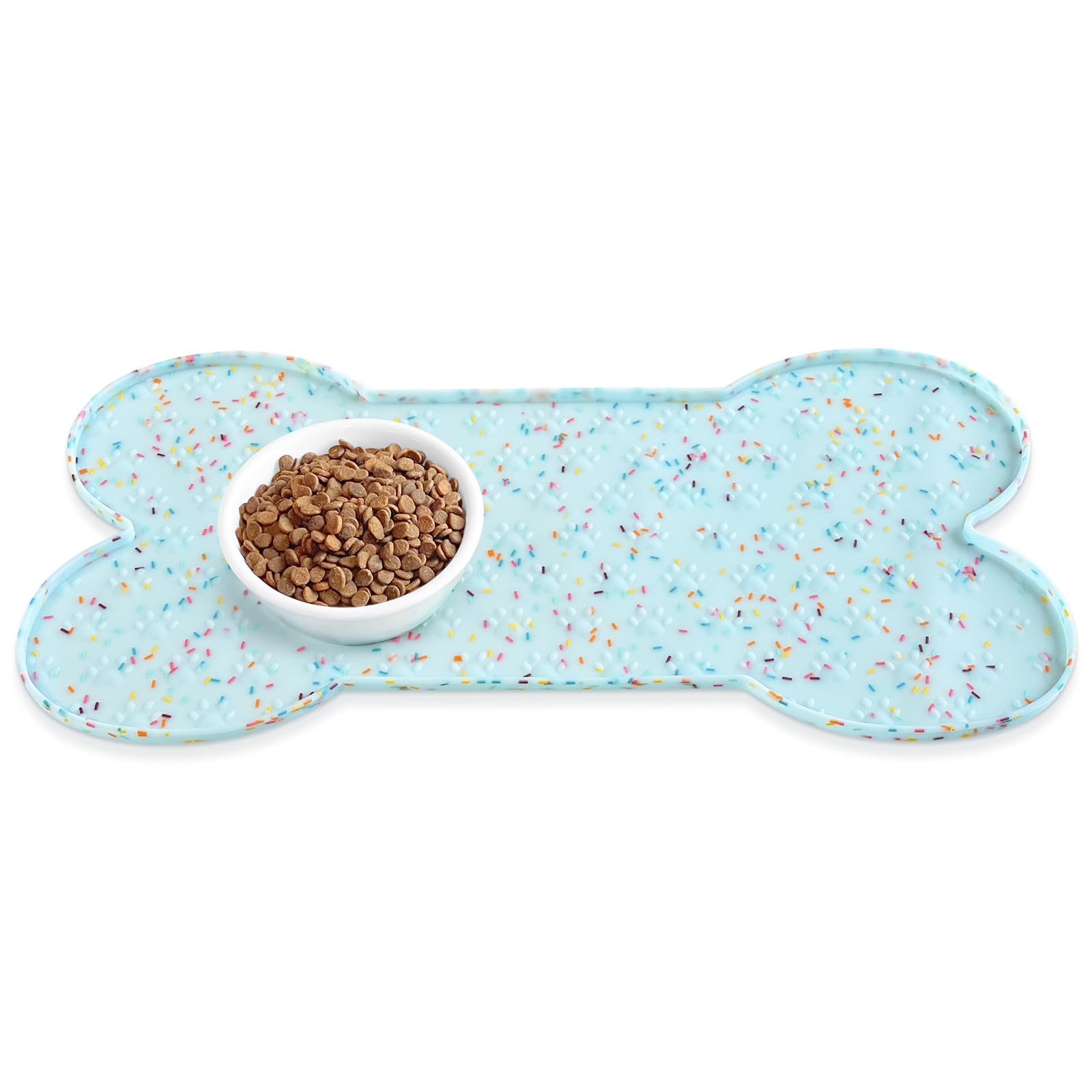 PWTAA Dog Food Mat Anti-Slip Silicone Dog Bowl Mat Thicker Pet Placemat Waterproof Cat Feeder Pad with Raised Edge Puppy Kitten Feeding Mats Suitable