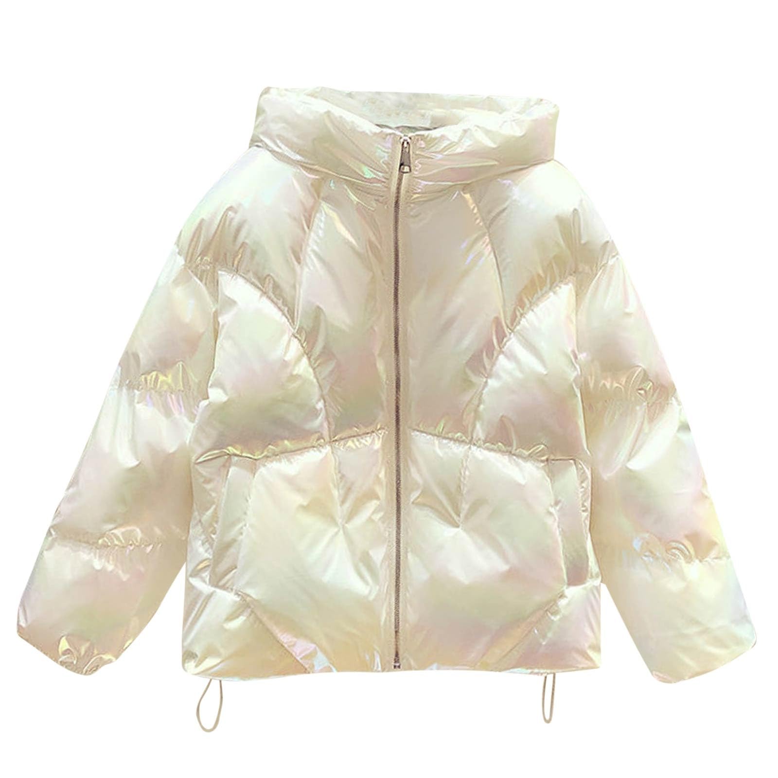 NSICBMNOWomens Winter Jacket Shiny Puffer Jacket Lightweight Padded Jacket Quilted Jacket Open Front Cardigans Cotton Jacket Zip Up Jacket Stand Collar Jacket Warm Coats Baggy Jacket Outwear