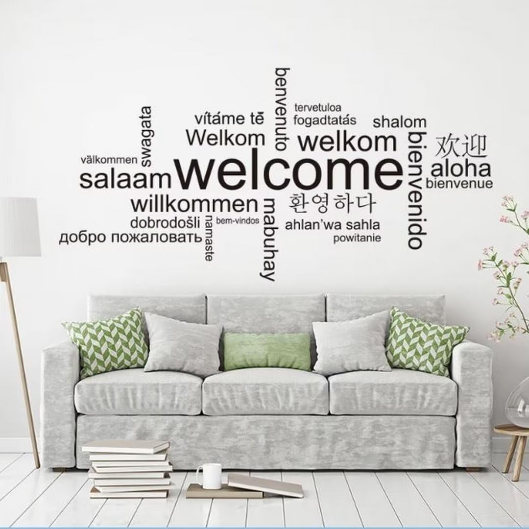 Welcome in Different Languages Wall Sticker Living Room Hello Welcome Quote Family Words Wall Decal Vinyl Decor Murals 42X85CM