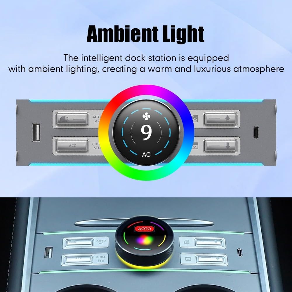 KUNFINE Intelligent Center Control Expansion Dock Station for Tesla Model Y 2021-2024/Model 3 2021 2022 2024 LCD Physical Button Knob Mutifunctional Shortcut Key Mutil USB & Type C Charger Port