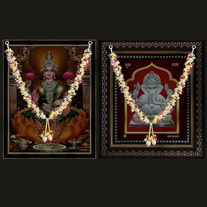 Image of iHandikart Artificial Flower Garland Pack of 1 for God Idols & Pooja Room, White Mala for Temple, Festivals, Weddings & Home Decoration Size (27 Inch)