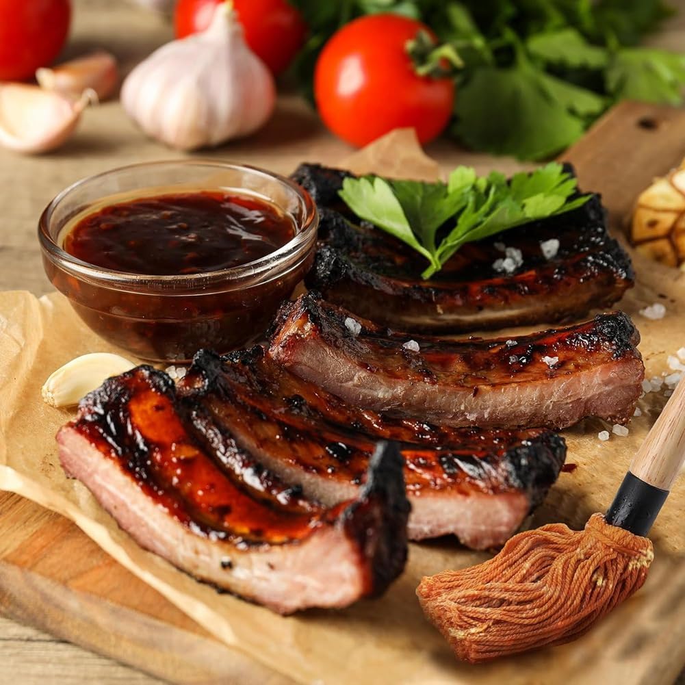 6Pcs 18Inch Grill Basting Mop with 6 Extra Replacement Heads BBQ Sauce Basting Mops Brush with Long Wooden Handle Easy to Use