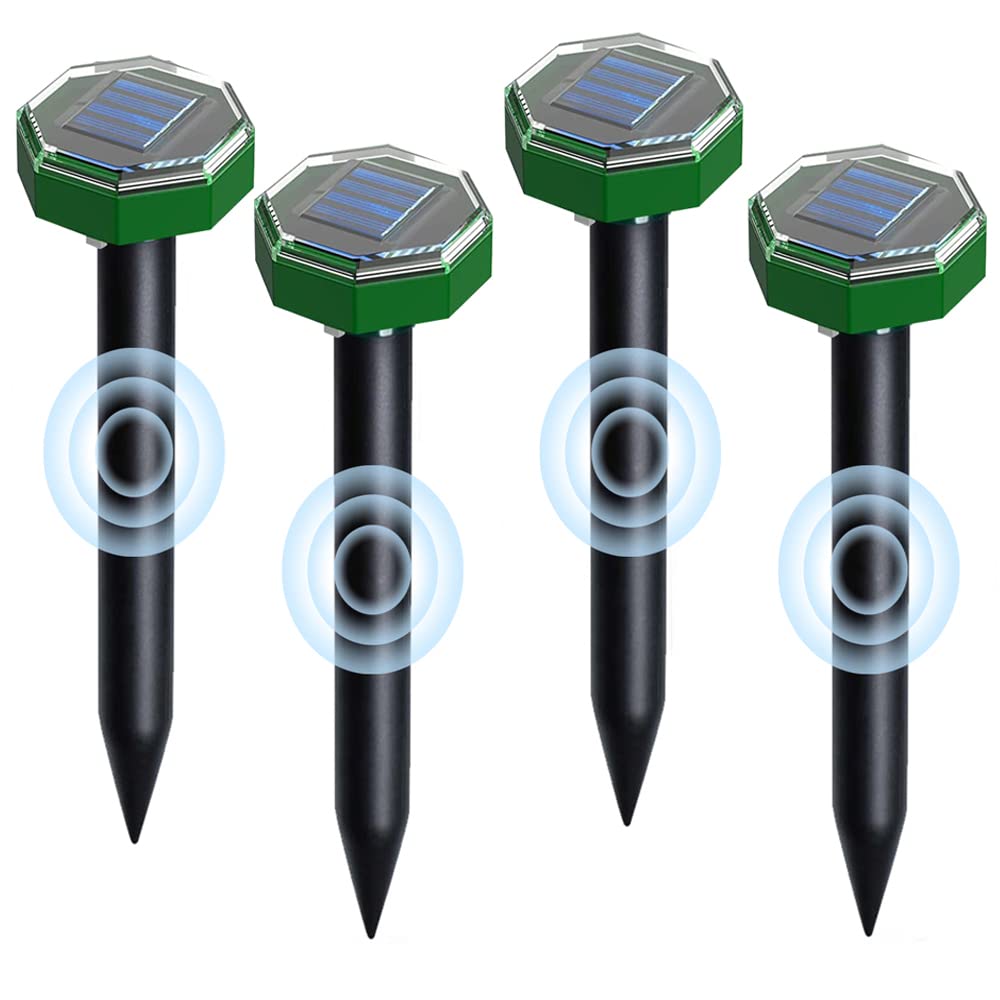 Repellente tortora ad ultrasuoni solare IP65, 4 pezzi Repellente serpente ad ultrasuoni, impermeabile repellente solare tortora, repellente per anti talpa gopher, serpente per il controllo dei