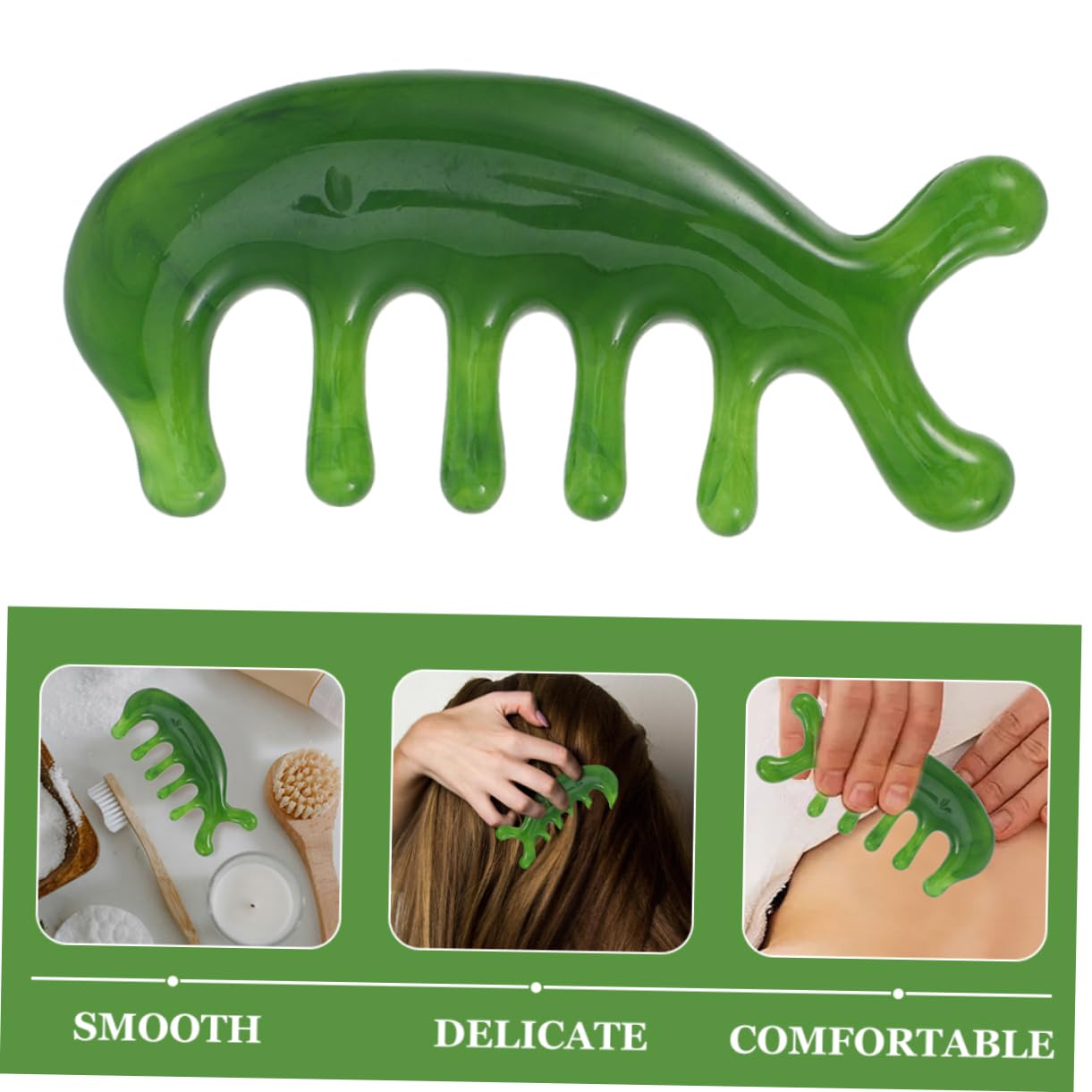 Peine De Masaje Del Cuero Cabelludo Peine De Piedra De Jade Para El Cuero Cabelludo De Cuidado Del Cabello Piel Básico Ancho Green 2 Piezas X 4