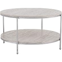 Furniture HotSpot Silas Round Faux Stone Cocktail Table Chrome