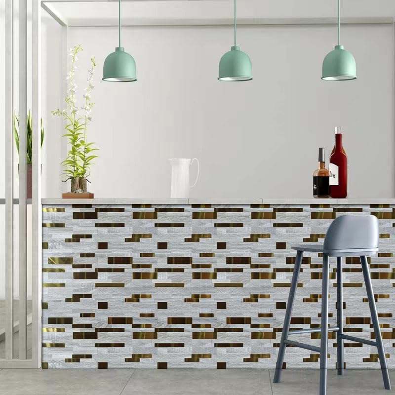 Miniatura 6 de XUANINY 10 hojas de metal para despegar y pegar, autoadhesiva de aluminio 3D, paneles de pared para cocina, baño, dormitorio, sala de estar (11.81 x