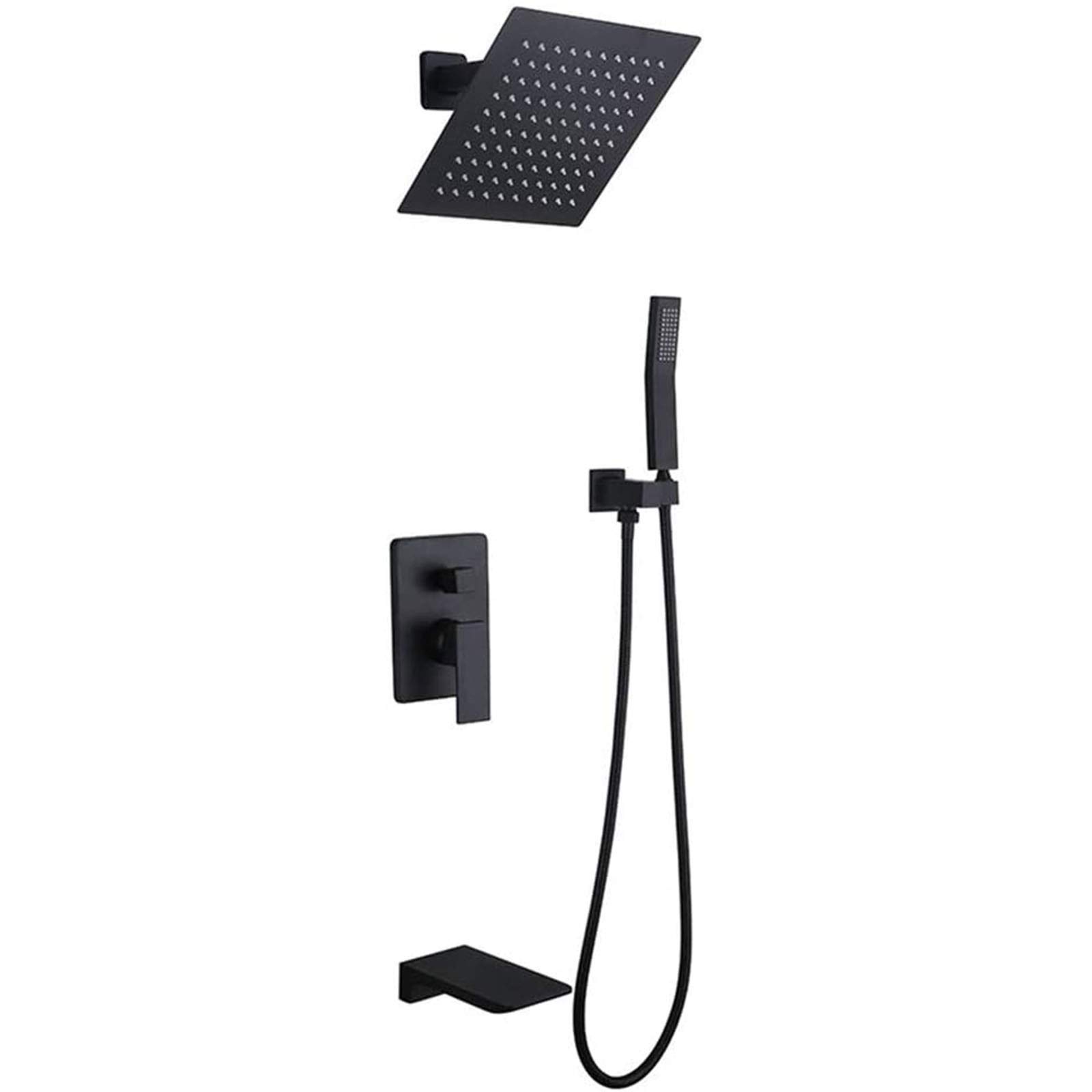 Robinet de baignoire douche cascade noir à 3 voies avec pomme de pluie LED 10 pouces