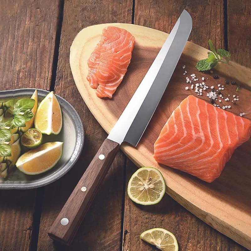 Japanese Sashimi Knife, Professional Hand Forged Japanese Sushi Knife, Tungsten Alloy Kitchen Chef Knife, Silver