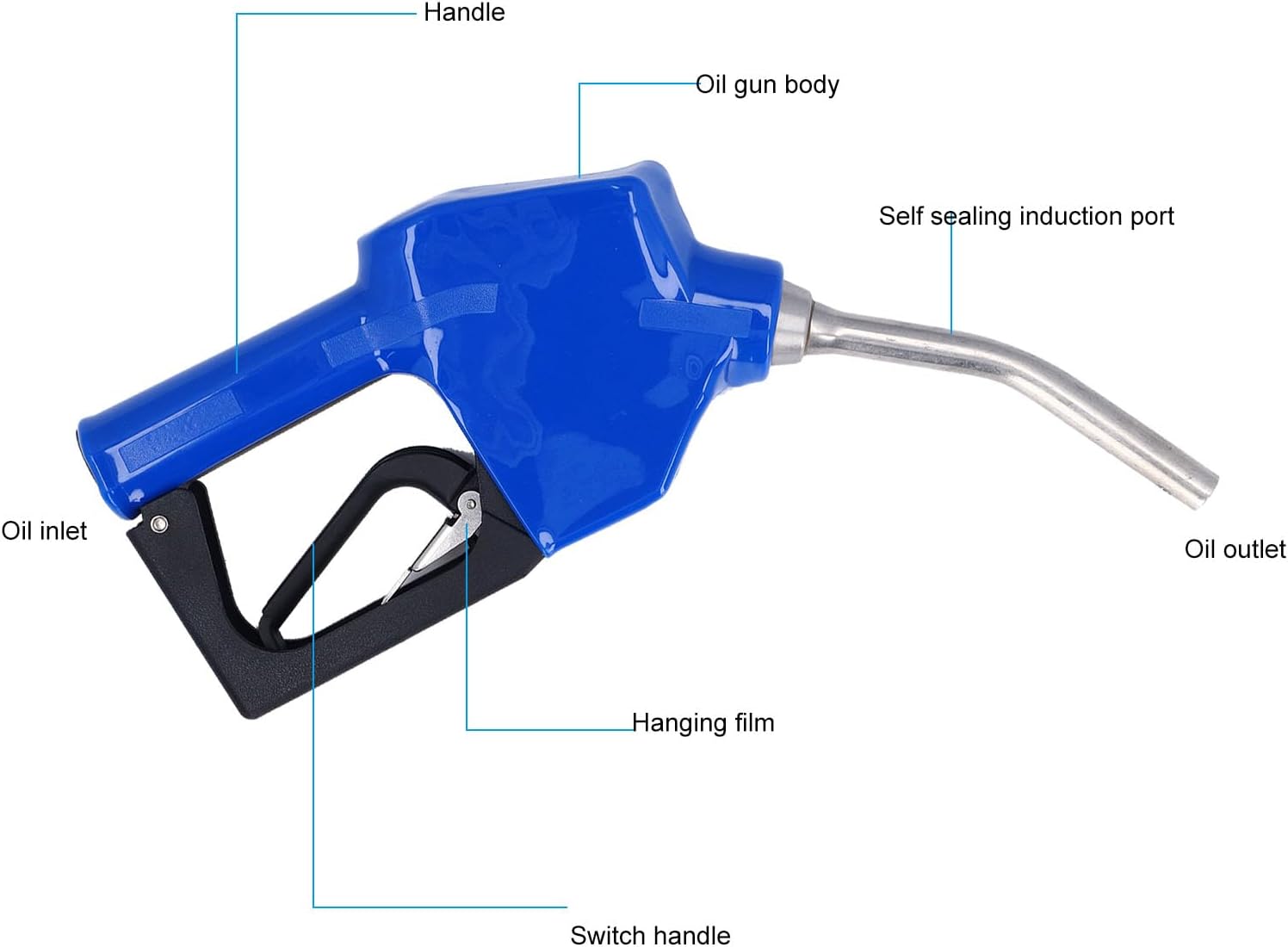 Auto Shutoff Fuel Nozzle Automatic Shut Off Durable Aluminum Alloy 3/4 Inch 0 to 60Lmin Fuel Transfer Pump Nozzle for Gas Stations Industrial Sites