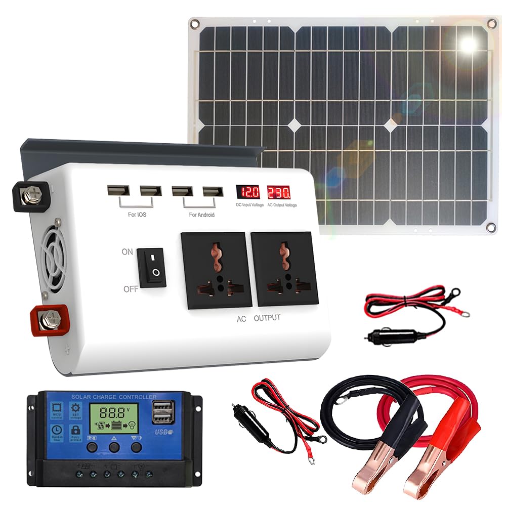 Onduleur solaire 12V 110V kit panneau solaire 18W et controleur charge 30A