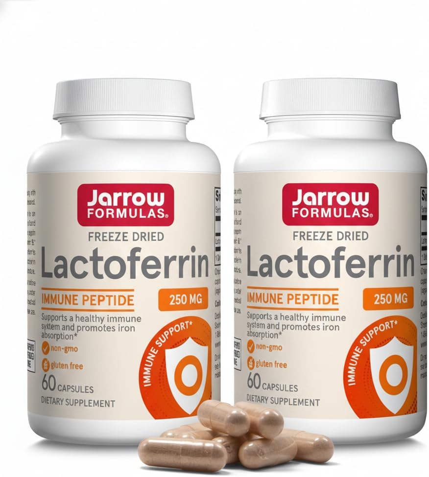 Lactoferrin Supplements 250 mg - Immune-Supporting Glycoprotein for Healthy Immune System Support & Iron Absorption - Freeze Dried, Gluten Free, Non-GMO - 60 Capsules (Pack of 2)