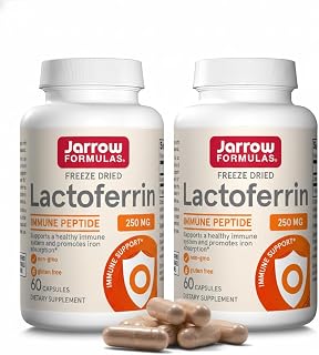 Jarrow Formulas Lactoferrin Supplements 250 mg - Immune-Supporting Glycoprotein for Healthy Immune System Support & Iron Absorption - Freeze Dried, Gluten Free, Non-GMO - 60 Capsules (Pack of 2)