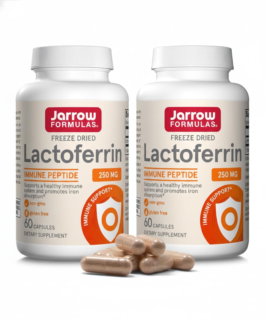 Jarrow Formulas Lactoferrin Supplements 250 mg - Immune-Supporting Glycoprotein for Healthy Immune System Support & Iron Absorption - Freeze Dried, Gluten Free, Non-GMO - 60 Capsules (Pack of 2) Unflavored 60 Count (Pack of 2)