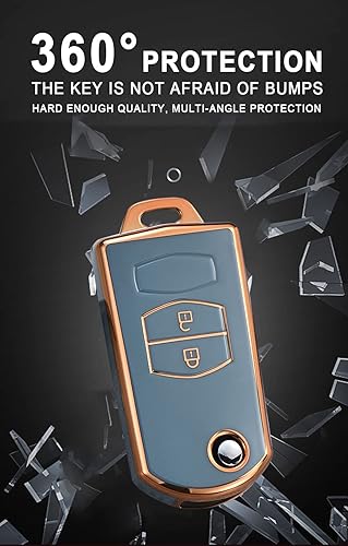 Miniatura 6 de SANRILY Golden-Edge - Funda para llavero de 3 botones con tapa para Mazda 3, 5, 6, Series CX5, CX7, CX9, RX8, MX5, protección completa, sin llave,
